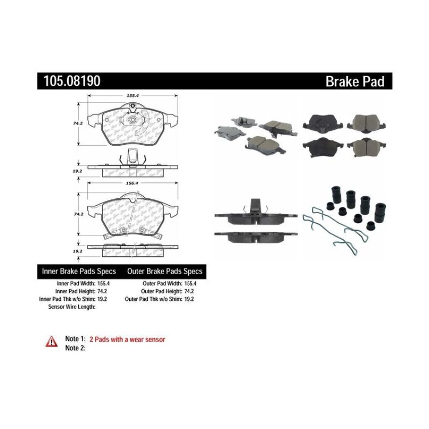 CENTRIC PARTS 105.08190 Posi Quiet Ceramic Brake Pads with Shims and Hardware