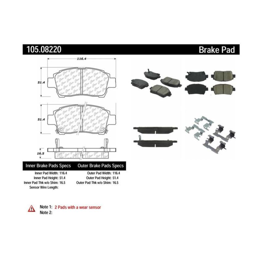 CENTRIC PARTS 105.08220 Posi Quiet Ceramic Brake Pads with Shims and Hardware