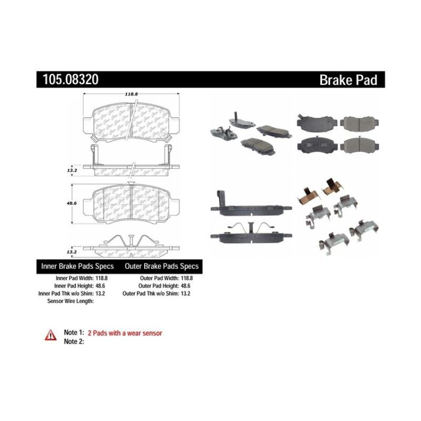 CENTRIC PARTS 105.08320 Posi Quiet Ceramic Brake Pads with Shims and Hardware