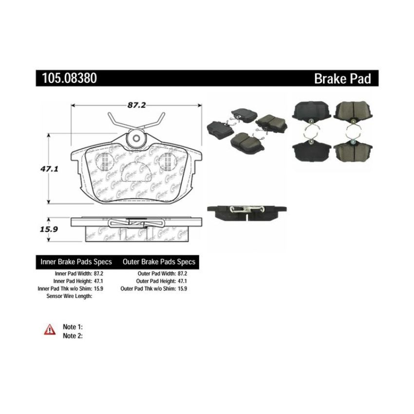 CENTRIC PARTS 105.08380 Posi Quiet Ceramic Brake Pads with Shims