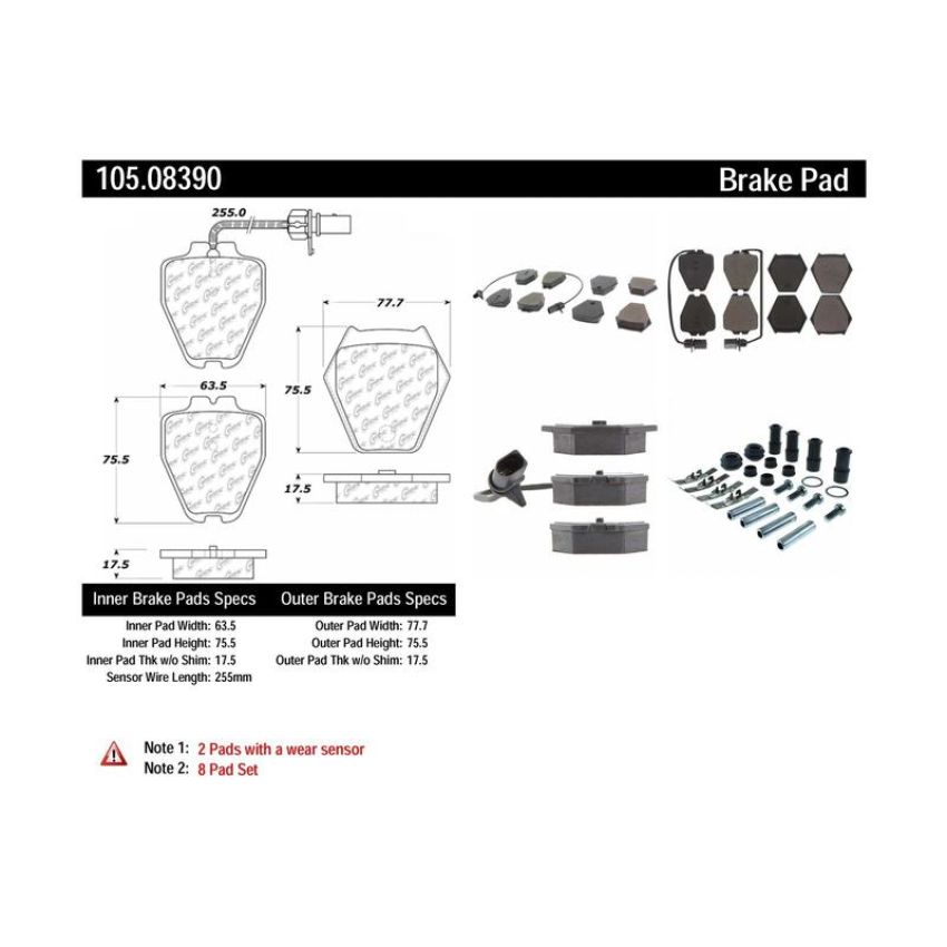 CENTRIC PARTS 105.08390 Posi Quiet Ceramic Brake Pads with Shims and Hardware