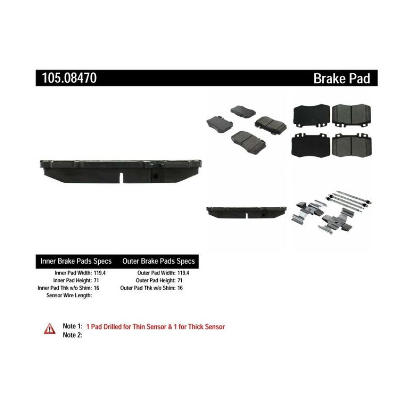 CENTRIC PARTS 105.08470 Posi Quiet Ceramic Brake Pads with Shims and Hardware