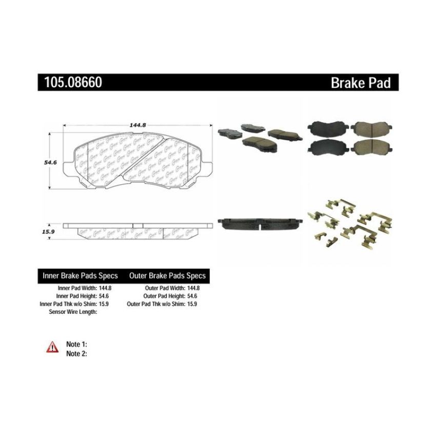 CENTRIC PARTS 105.08660 Posi Quiet Ceramic Brake Pads with Shims and Hardware