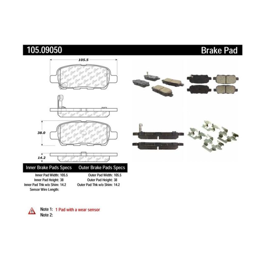 CENTRIC PARTS 105.09050 Posi Quiet Ceramic Brake Pads with Shims and Hardware