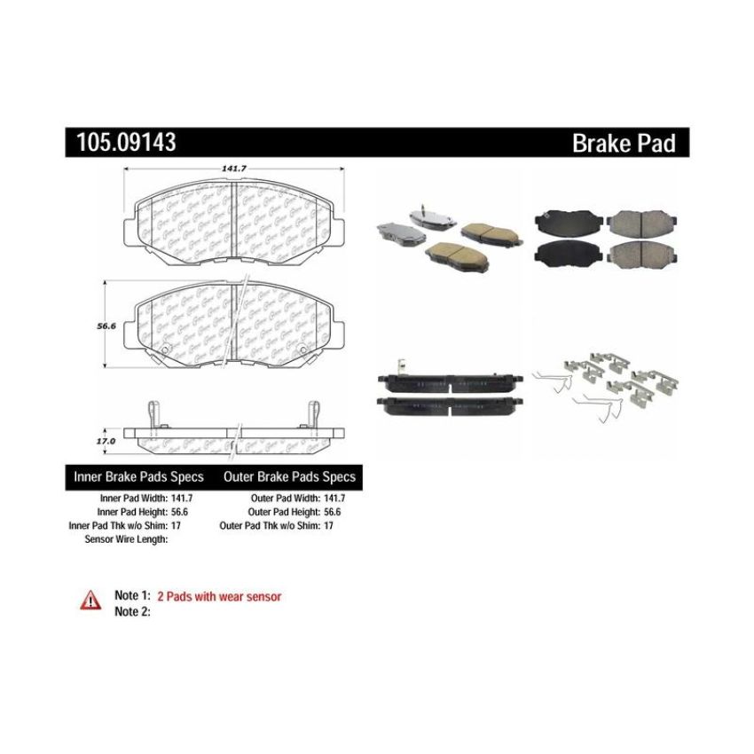 CENTRIC PARTS 105.09143 Posi Quiet Ceramic Brake Pads with Shims and Hardware
