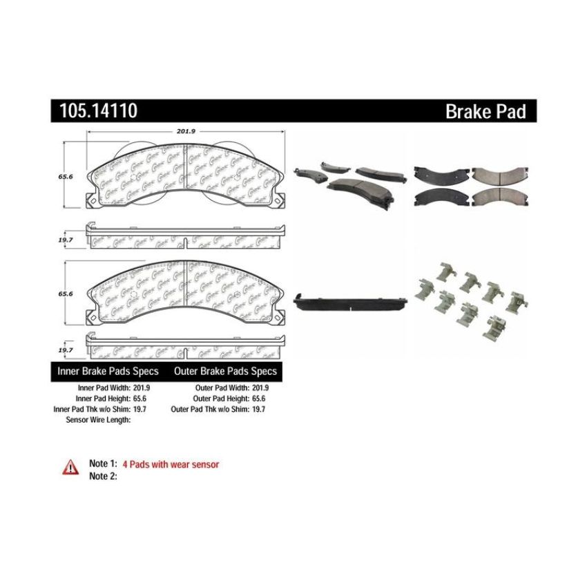 CENTRIC PARTS 105.14110 Posi Quiet Ceramic Brake Pads with Shims and Hardware