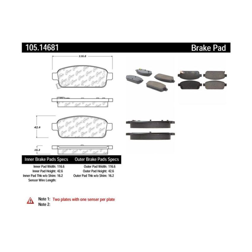 CENTRIC PARTS 105.14681 Posi Quiet Ceramic Brake Pads with Shims