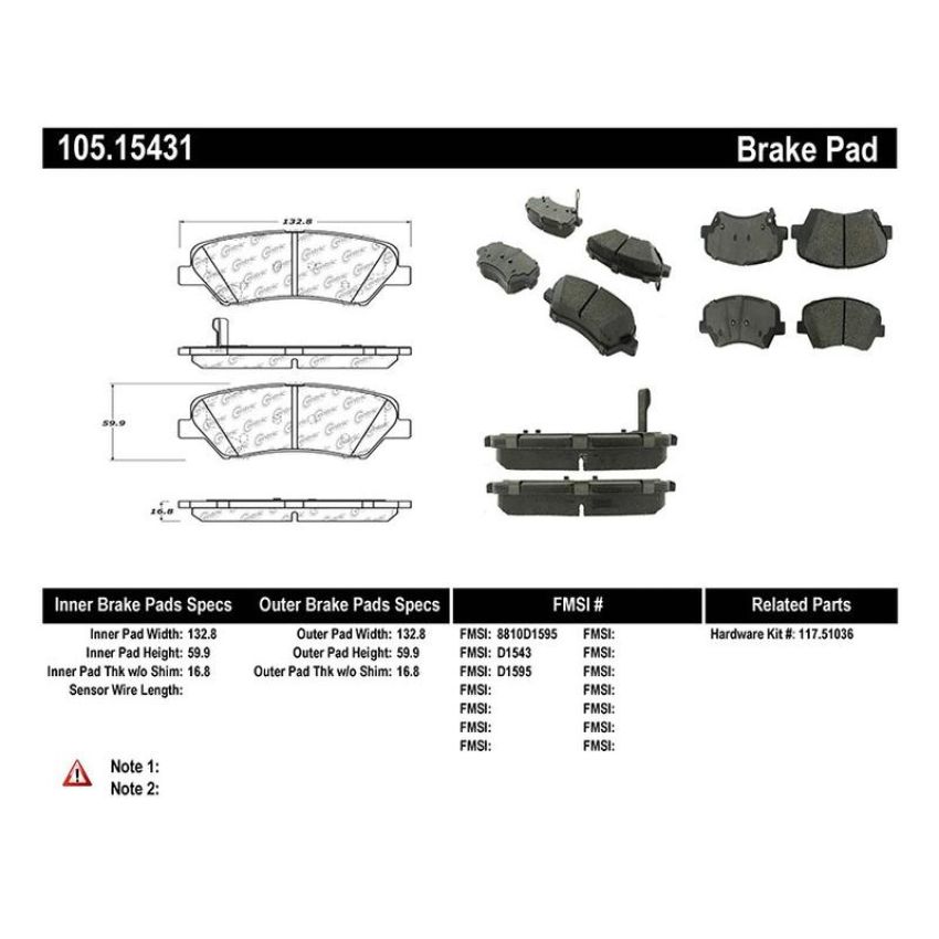 CENTRIC PARTS 105.15431 Posi Quiet Ceramic Brake Pads with Shims and Hardware