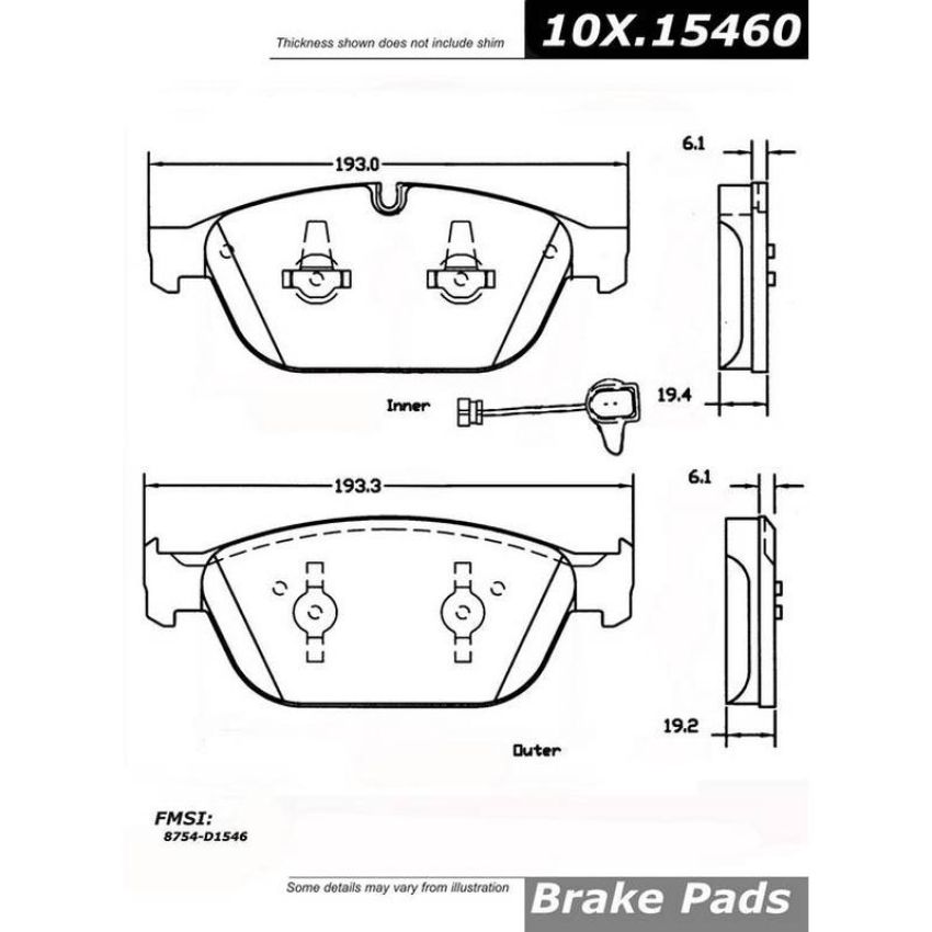 CENTRIC PARTS 105.15460 Posi Quiet Ceramic Brake Pads with Shims