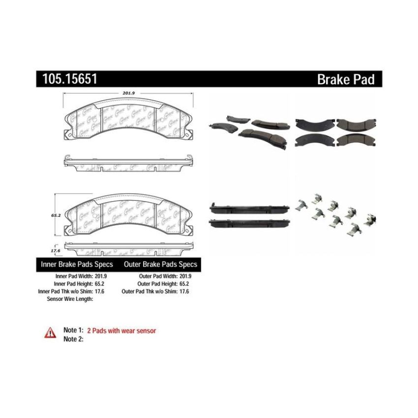 CENTRIC PARTS 105.15651 Posi Quiet Ceramic Brake Pads with Shims and Hardware