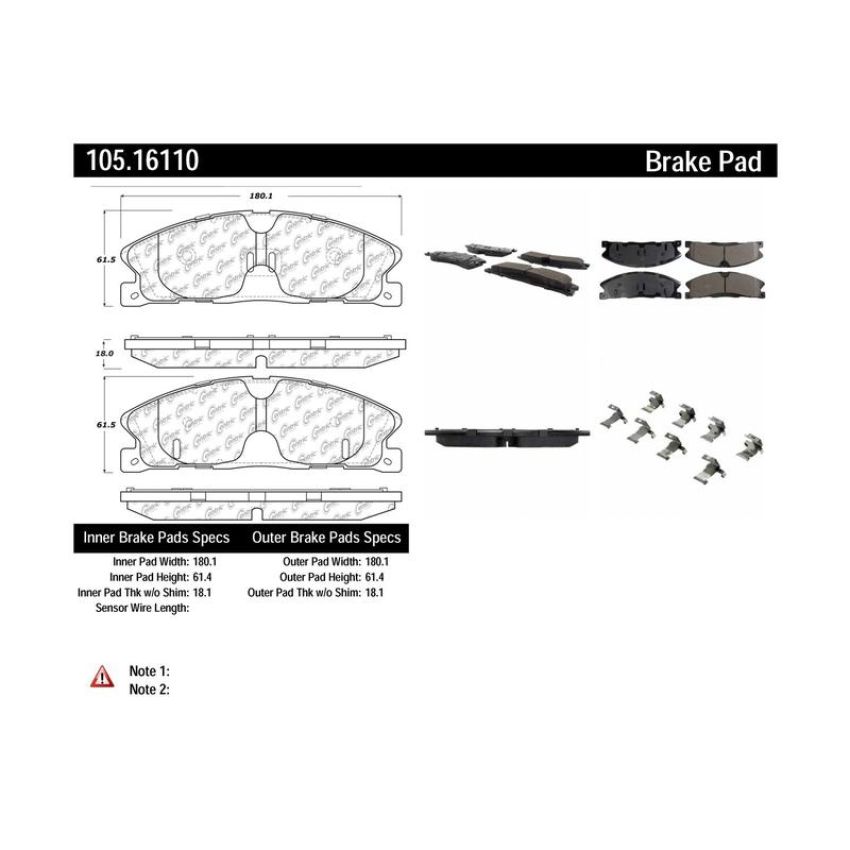 CENTRIC PARTS 105.16110 Posi Quiet Ceramic Brake Pads with Shims and Hardware
