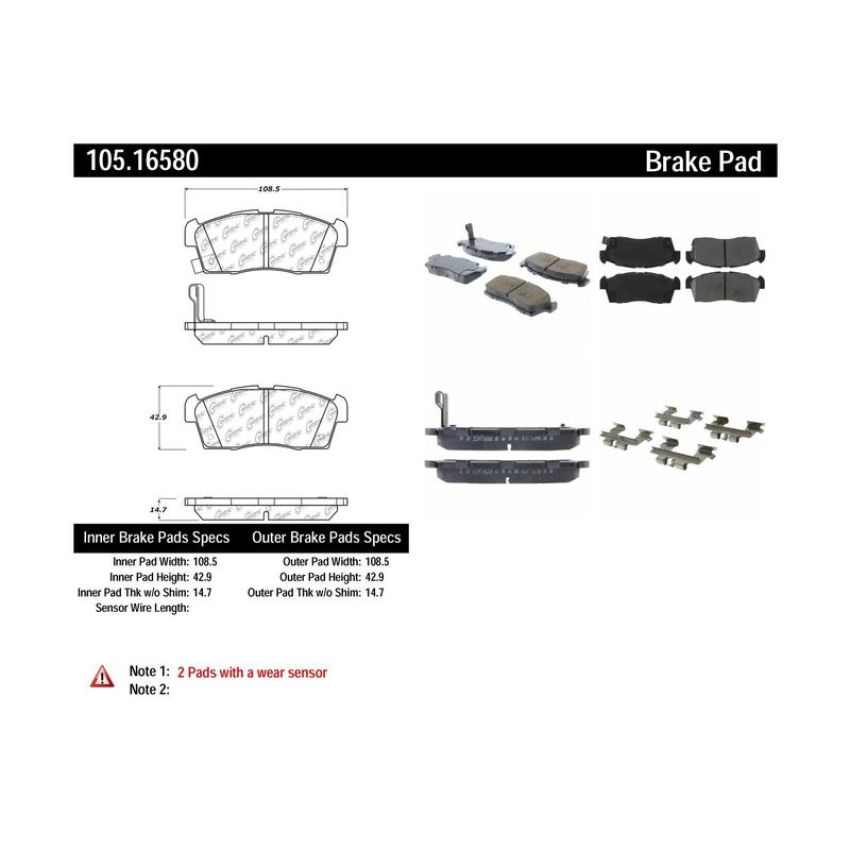 CENTRIC PARTS 105.16580 Posi Quiet Ceramic Brake Pads with Shims and Hardware