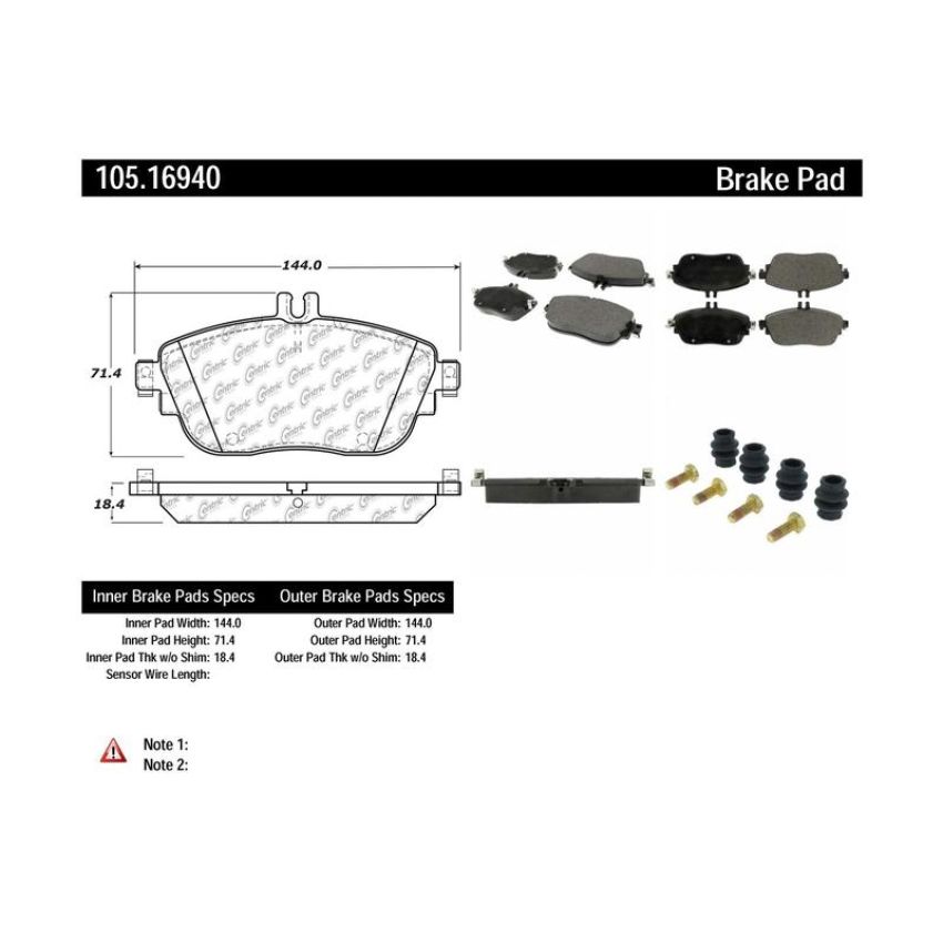 CENTRIC PARTS 105.16940 Posi Quiet Ceramic Brake Pads with Shims and Hardware