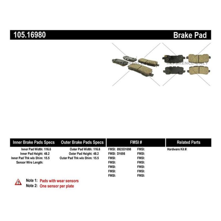 CENTRIC PARTS 105.16980 Posi Quiet Ceramic Brake Pads with Shims and Hardware