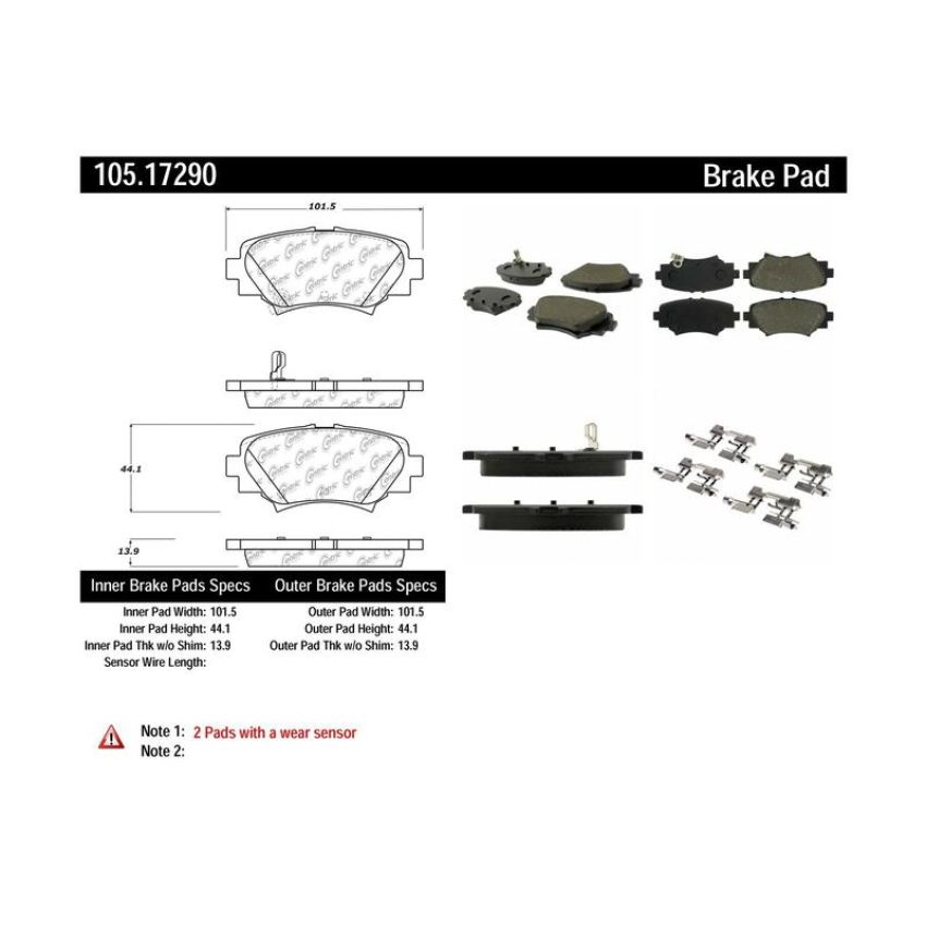 CENTRIC PARTS 105.17290 Posi Quiet Ceramic Brake Pads with Shims and Hardware