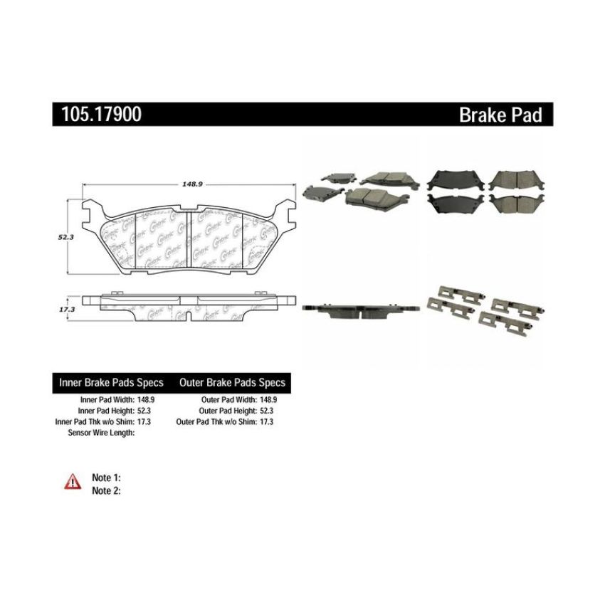 CENTRIC PARTS 105.17900 Posi Quiet Ceramic Brake Pads with Shims and Hardware