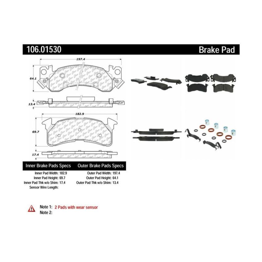 CENTRIC PARTS 106.01530 Posi Quiet Extended Wear Brake Pads with Shims and Hardware