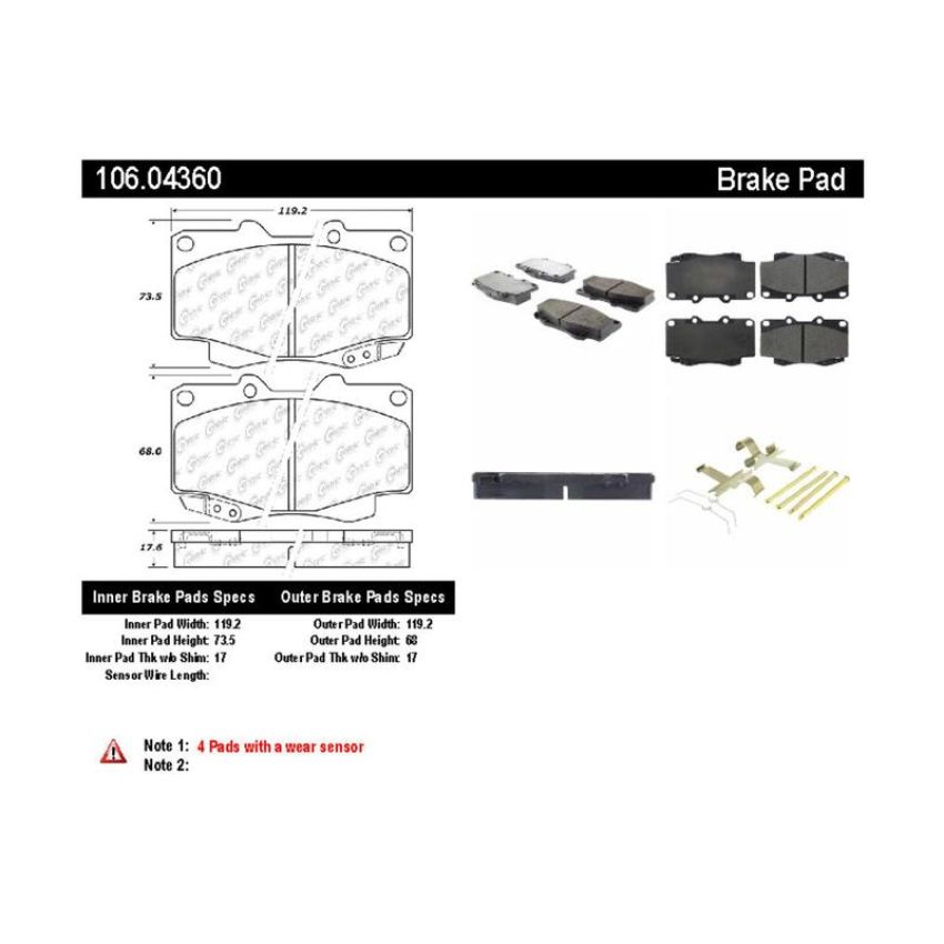 CENTRIC PARTS 106.04360 Posi Quiet Extended Wear Brake Pads with Shims and Hardware