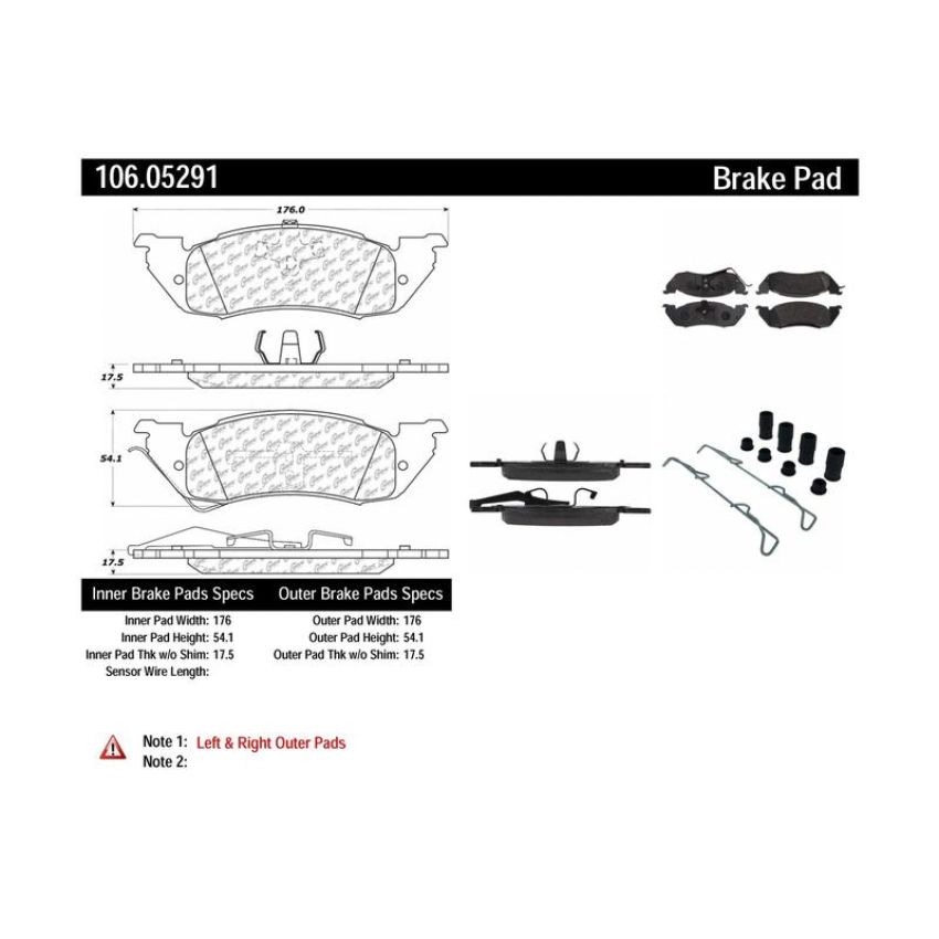 CENTRIC PARTS 106.05291 Posi Quiet Extended Wear Brake Pads with Shims and Hardware