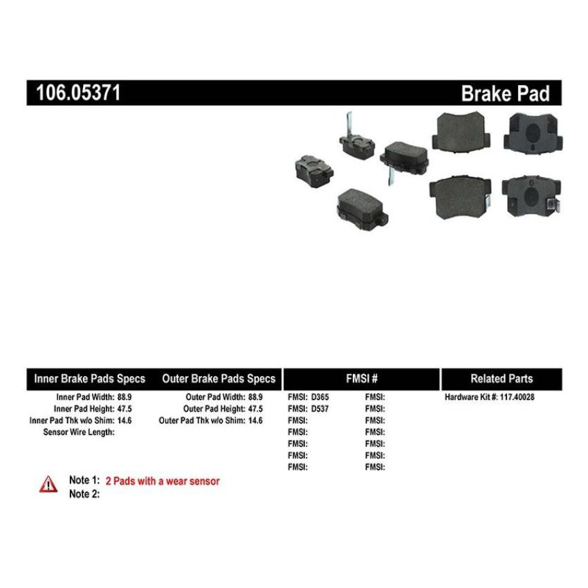 CENTRIC PARTS 106.05371 Posi Quiet Extended Wear Brake Pads with Shims and Hardware