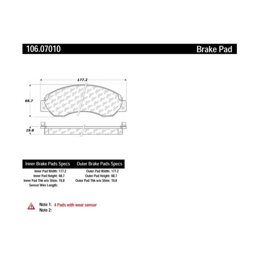 CENTRIC PARTS 106.07010 Posi Quiet Extended Wear Brake Pads with Shims and Hardware