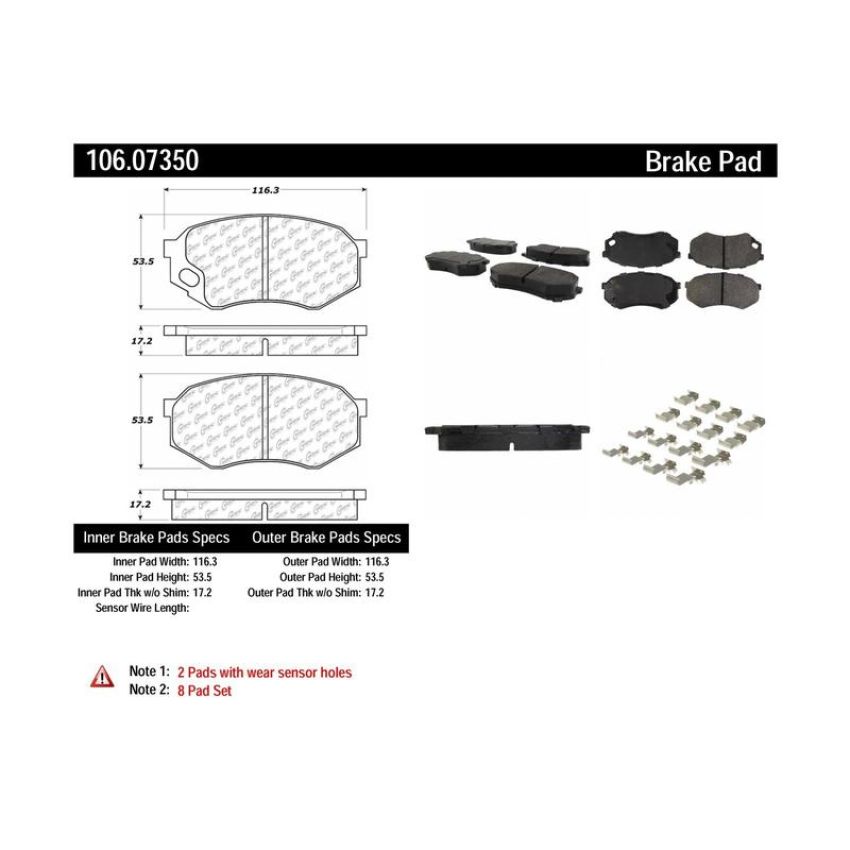 CENTRIC PARTS 106.07350 Posi Quiet Extended Wear Brake Pads with Shims and Hardware