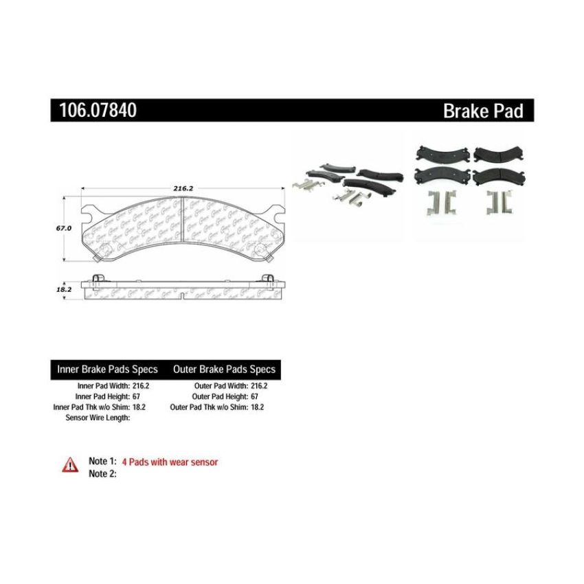 CENTRIC PARTS 106.07840 Posi Quiet Extended Wear Brake Pads with Shims and Hardware