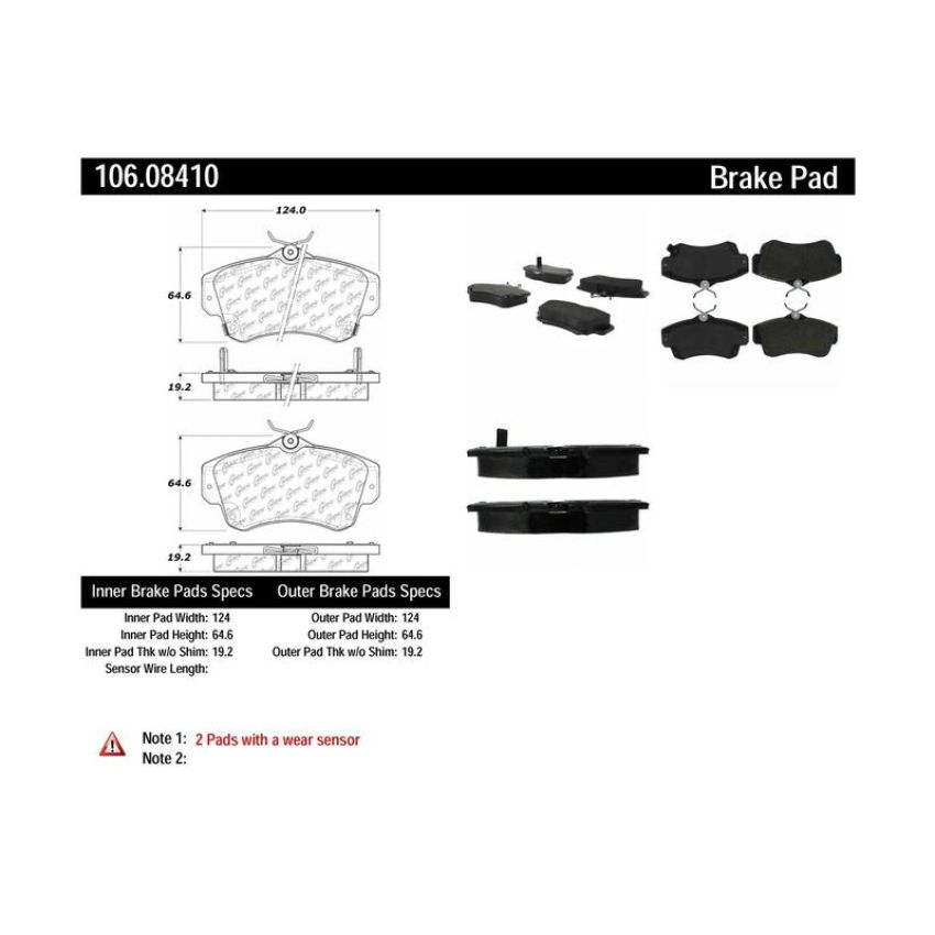 CENTRIC PARTS 106.08410 Posi Quiet Extended Wear Brake Pads with Shims and Hardware