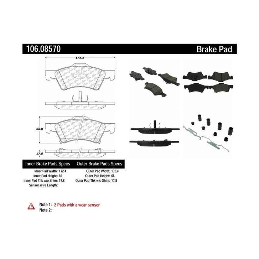 CENTRIC PARTS 106.08570 Posi Quiet Extended Wear Brake Pads with Shims and Hardware