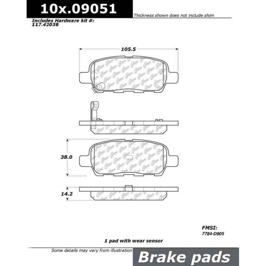 CENTRIC PARTS 106.09051 Posi Quiet Extended Wear Brake Pads with Shims and Hardware