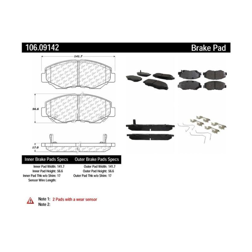 CENTRIC PARTS 106.09142 Posi Quiet Extended Wear Brake Pads with Shims and Hardware