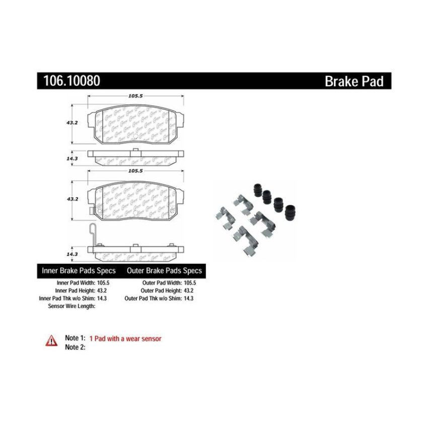 CENTRIC PARTS 106.10080 Posi Quiet Extended Wear Brake Pads with Shims and Hardware