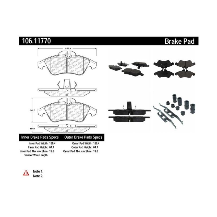 CENTRIC PARTS 106.11770 Posi Quiet Extended Wear Brake Pads with Shims and Hardware