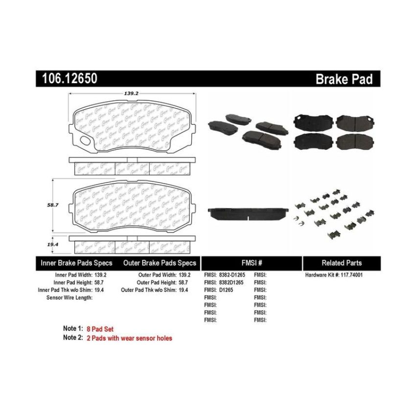CENTRIC PARTS 106.12650 Posi Quiet Extended Wear Brake Pads with Shims and Hardware