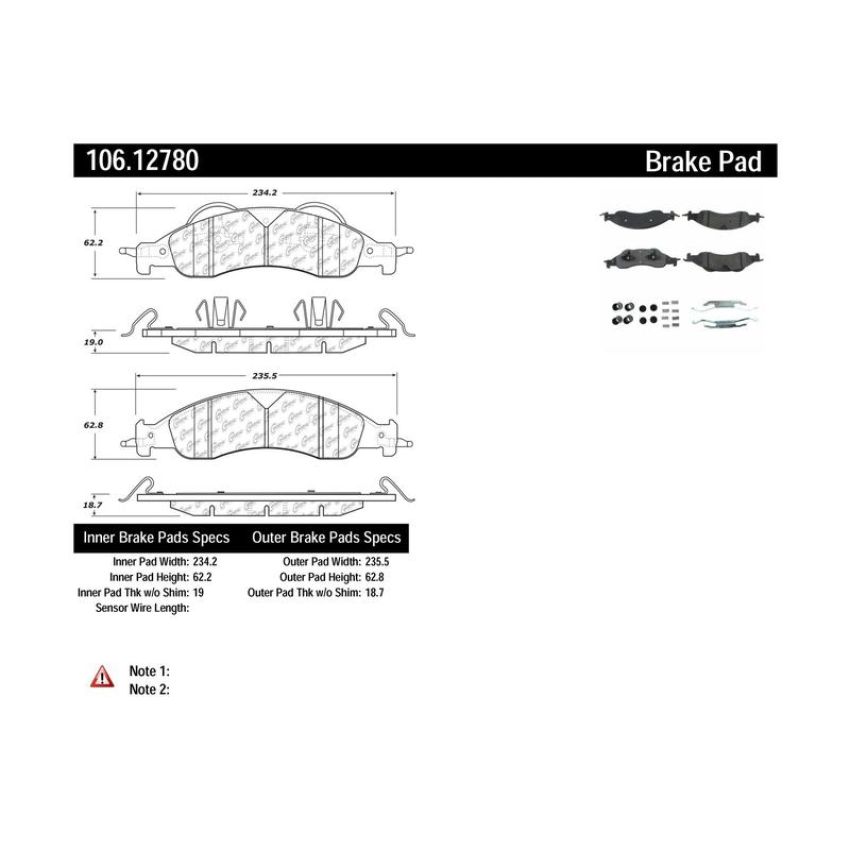 CENTRIC PARTS 106.12780 Posi Quiet Extended Wear Brake Pads with Shims and Hardware