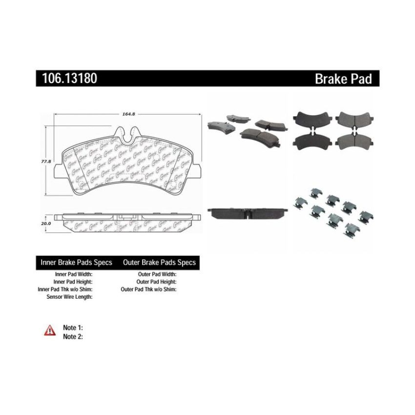 CENTRIC PARTS 106.13180 Posi Quiet Extended Wear Brake Pads with Shims and Hardware