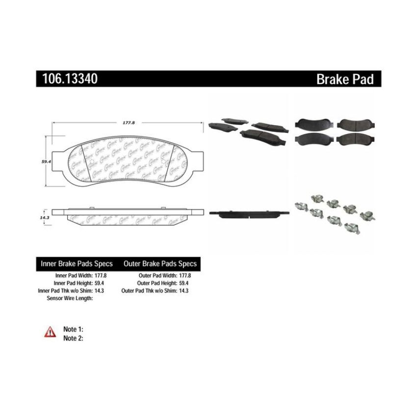 CENTRIC PARTS 106.13340 Posi Quiet Extended Wear Brake Pads with Shims and Hardware