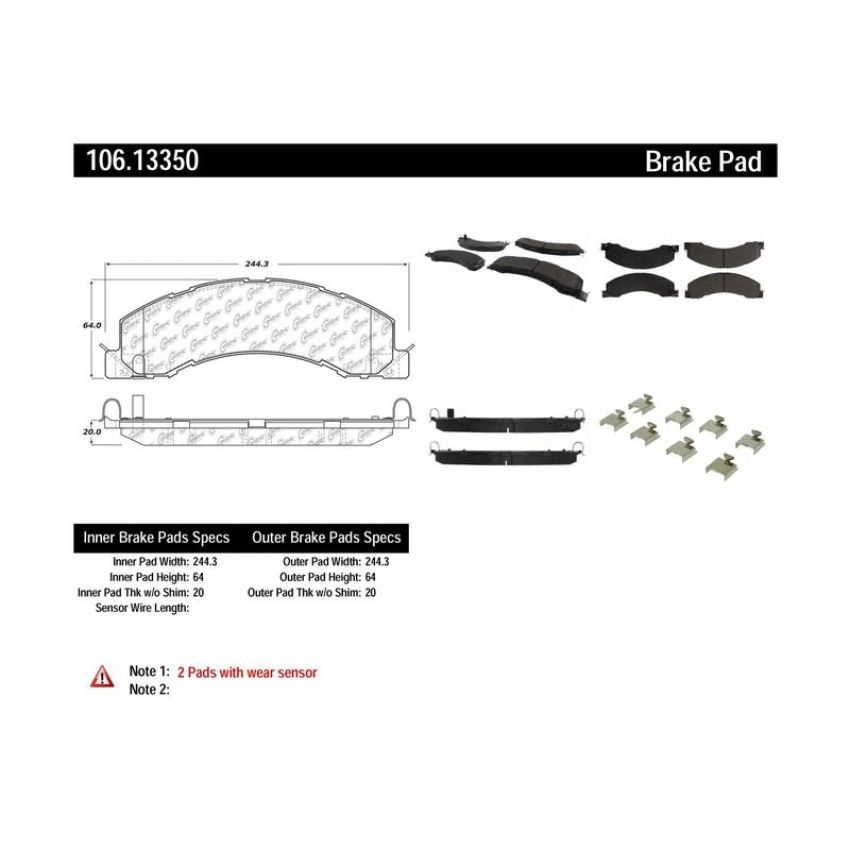 CENTRIC PARTS 106.13350 Posi Quiet Extended Wear Brake Pads with Shims and Hardware