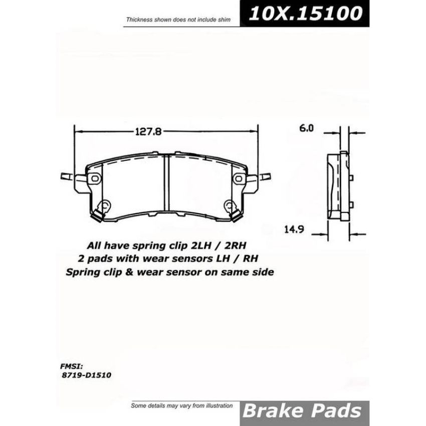 CENTRIC PARTS 106.15100 Posi Quiet Extended Wear Brake Pads with Shims and Hardware