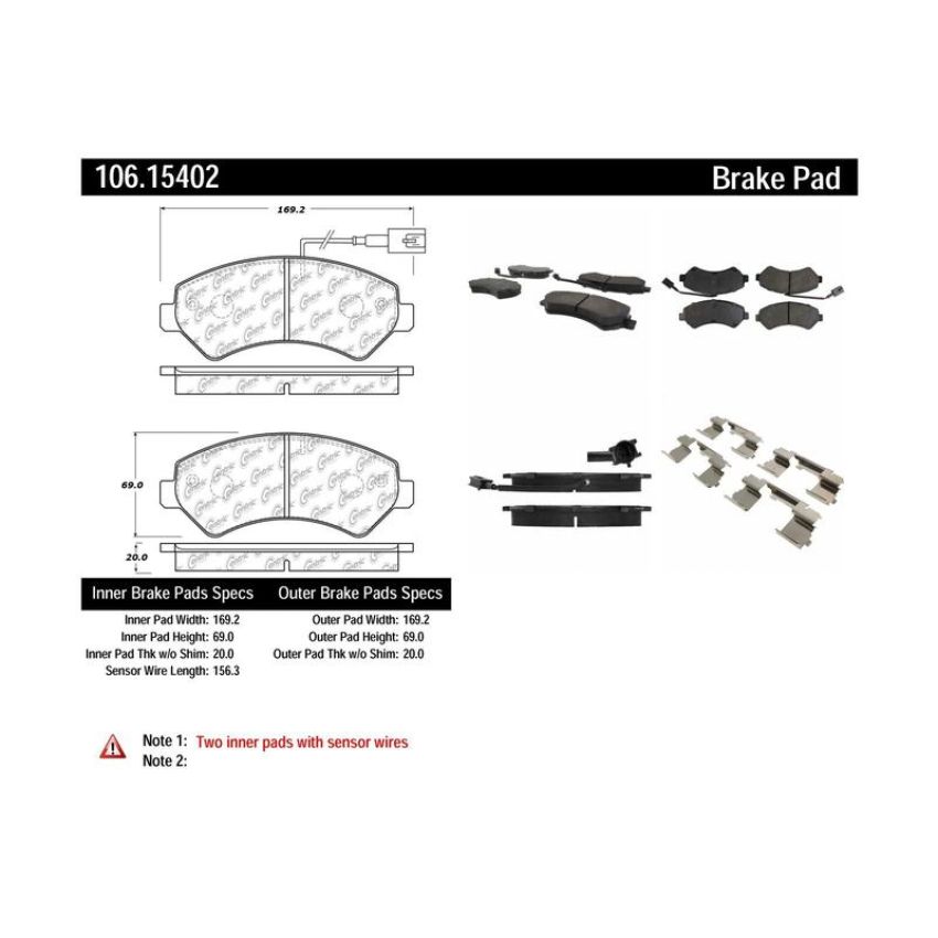 CENTRIC PARTS 106.15402 Posi Quiet Extended Wear Brake Pads with Shims and Hardware