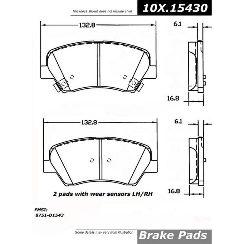 CENTRIC PARTS 106.15430 Posi Quiet Extended Wear Brake Pads with Shims and Hardware