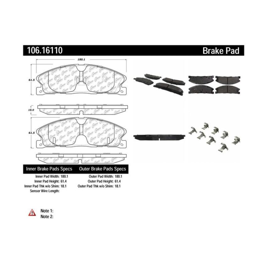 CENTRIC PARTS 106.16110 Posi Quiet Extended Wear Brake Pads with Shims and Hardware