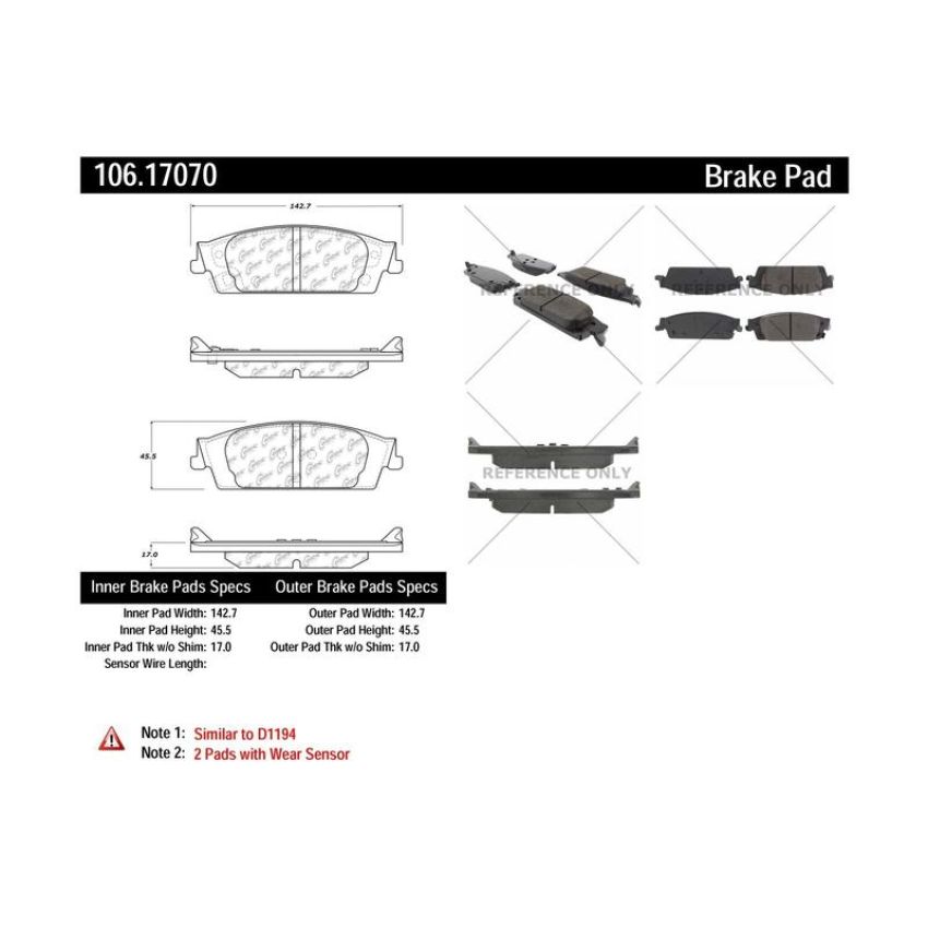 CENTRIC PARTS 106.17070 Posi Quiet Extended Wear Brake Pads with Shims and Hardware
