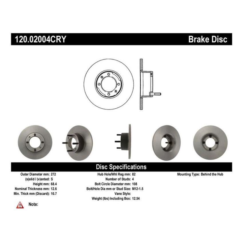 CENTRIC PARTS 120.02004 Centric Premium Brake Rotor