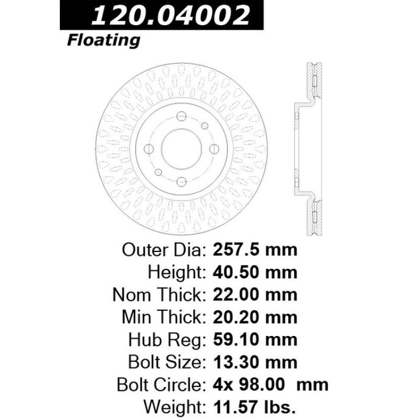 CENTRIC PARTS 120.04002 Centric Premium Brake Rotor