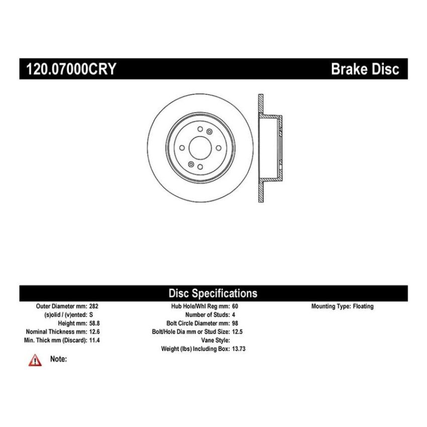CENTRIC PARTS 120.07000 Centric Premium Brake Rotor