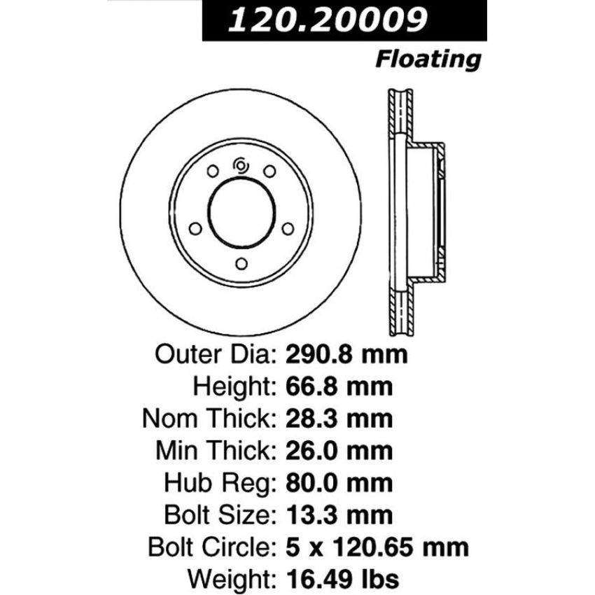 CENTRIC PARTS 120.20009 Centric Premium Brake Rotor