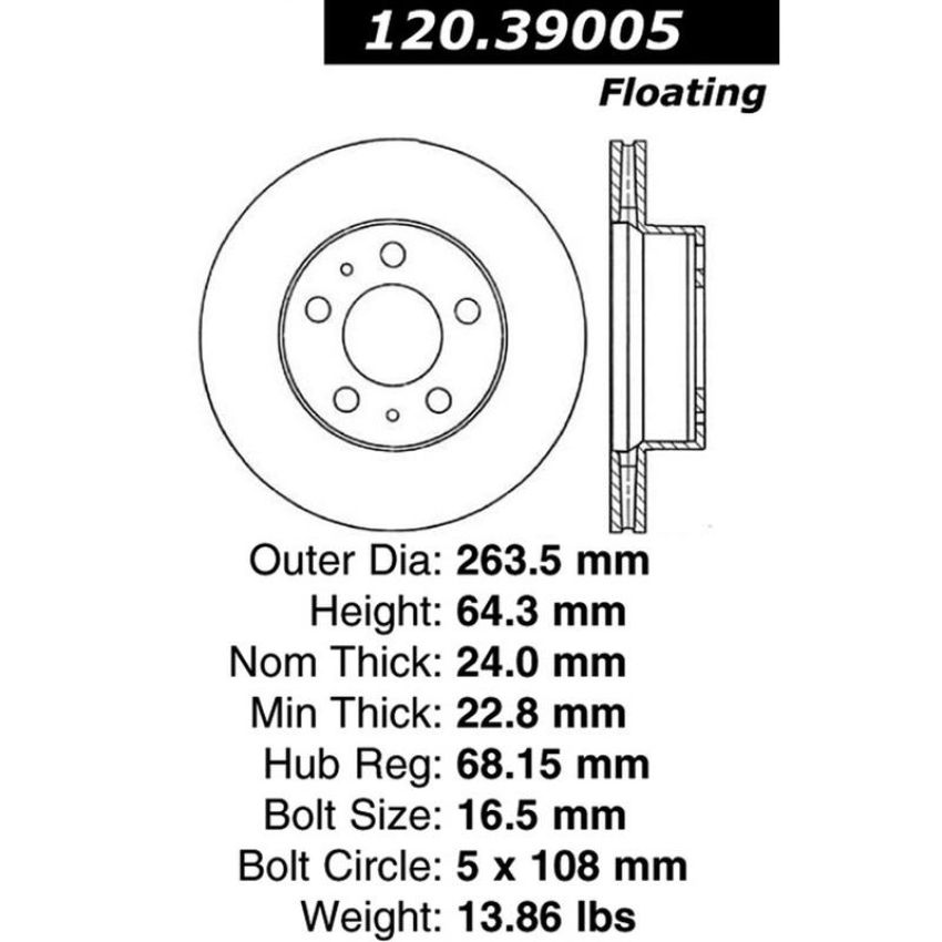CENTRIC PARTS 120.39005 Centric Premium Brake Rotor