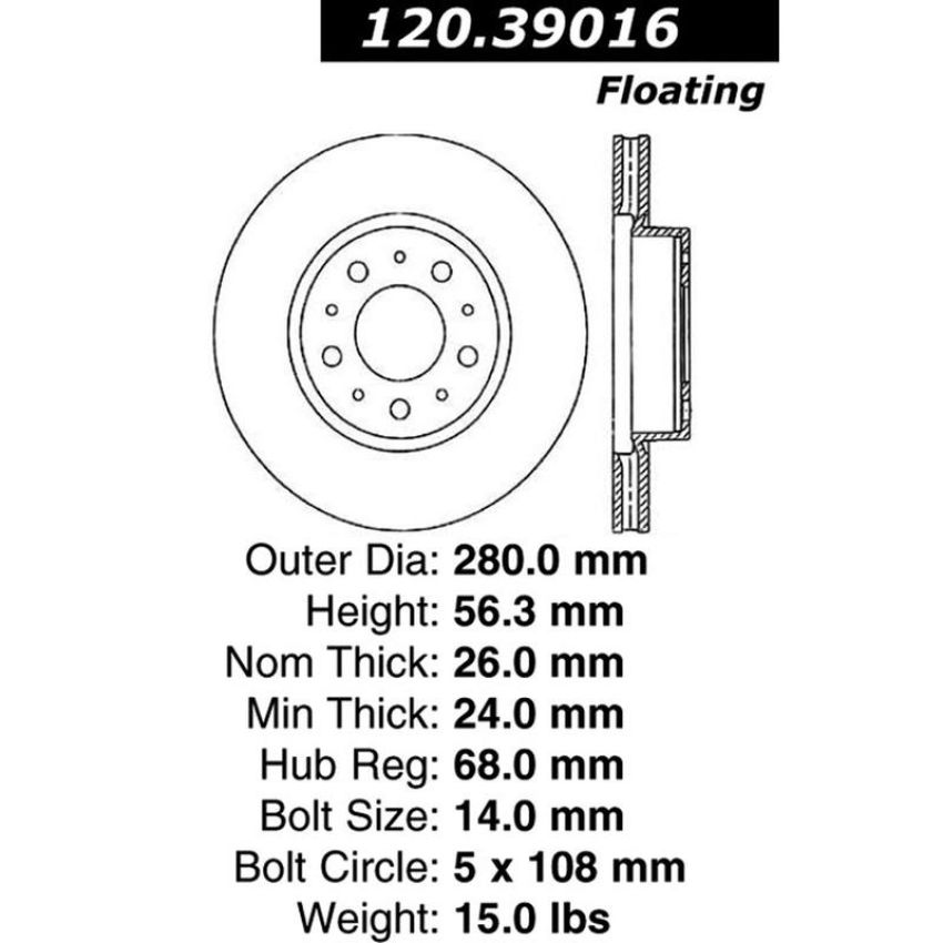 CENTRIC PARTS 120.39016 Centric Premium Brake Rotor