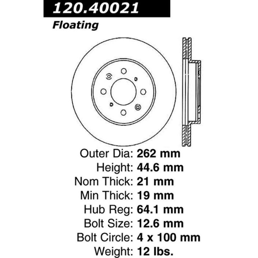 CENTRIC PARTS 120.40021 Centric Premium Brake Rotor
